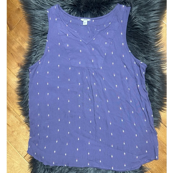 SONOMA V-Neck Tank Top Shirt Purple Mini Floral Size XL - Picture 2 of 5